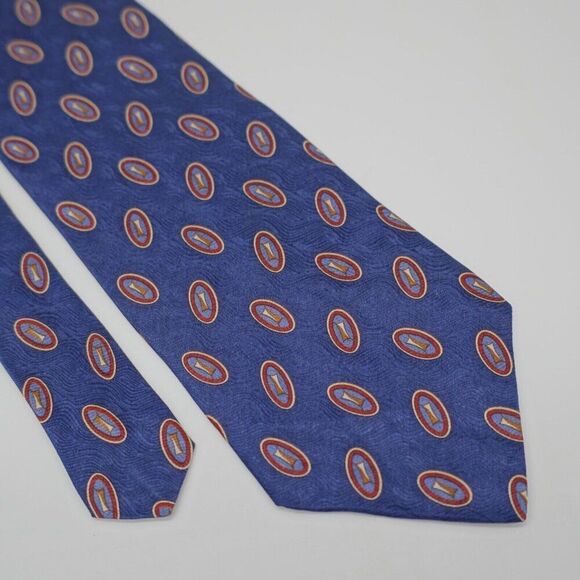 Lord &‎ Taylor Blue Abstract Geometric Jacquard Print Short Wide Silk Tie - Picture 1 of 6